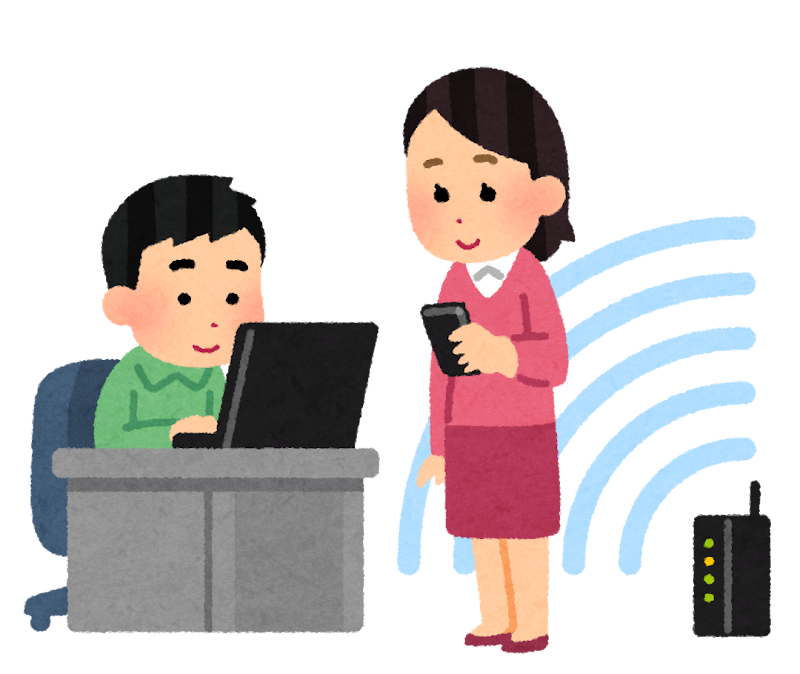 Two people connecting a laptop and a phone to a Wi-Fi network